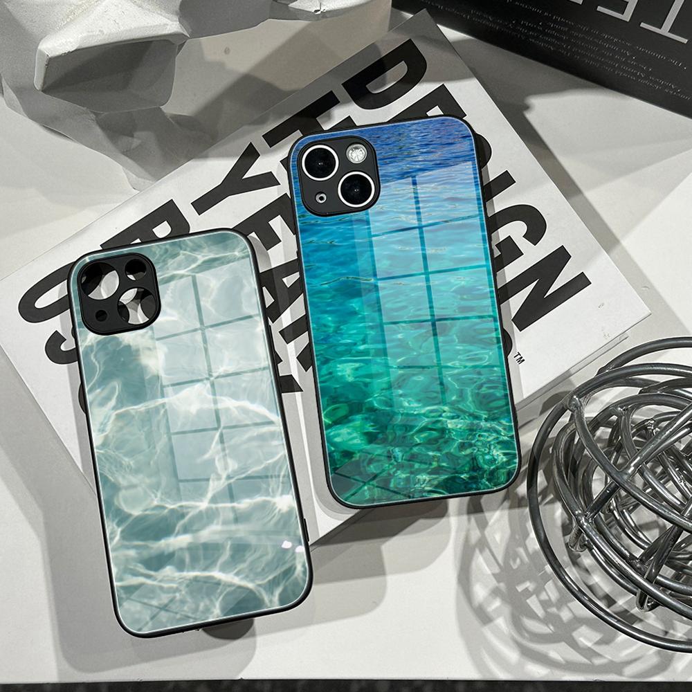 Pc Case Tempered Glass - ハイエンドな新しい水波模様デザインのスマホケース、強化ガラスシェル、iPhone 16ProMAX、14、12、17Pro Air、15、16 Plus、13 Pro MAX対応カバー