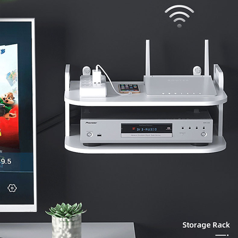 Desk Cable Organizer - 壁掛け式ルーターケーブルオーガナイザーシェルフ、通気性のあるすっきりとした設置、モデム、テレビセットトップボックス、収納ラック、テレビボックス、デスクアクセサリーホルダー