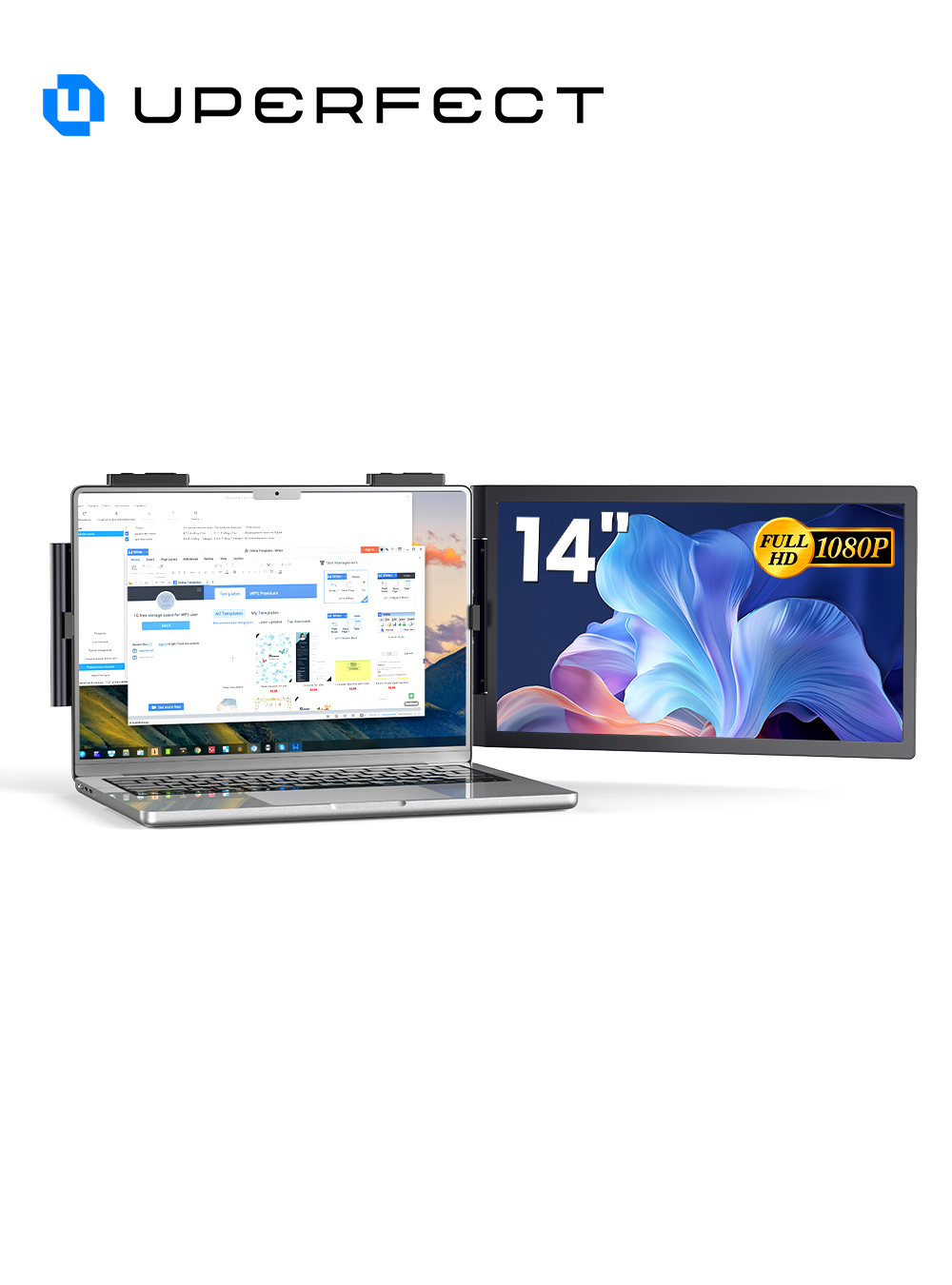 Pc Gaming Y Monitor - UPERFECT 14インチ ポータブルモニター ノートパソコン用折りたたみ式スクリーンエクステンダー 1080 FHD