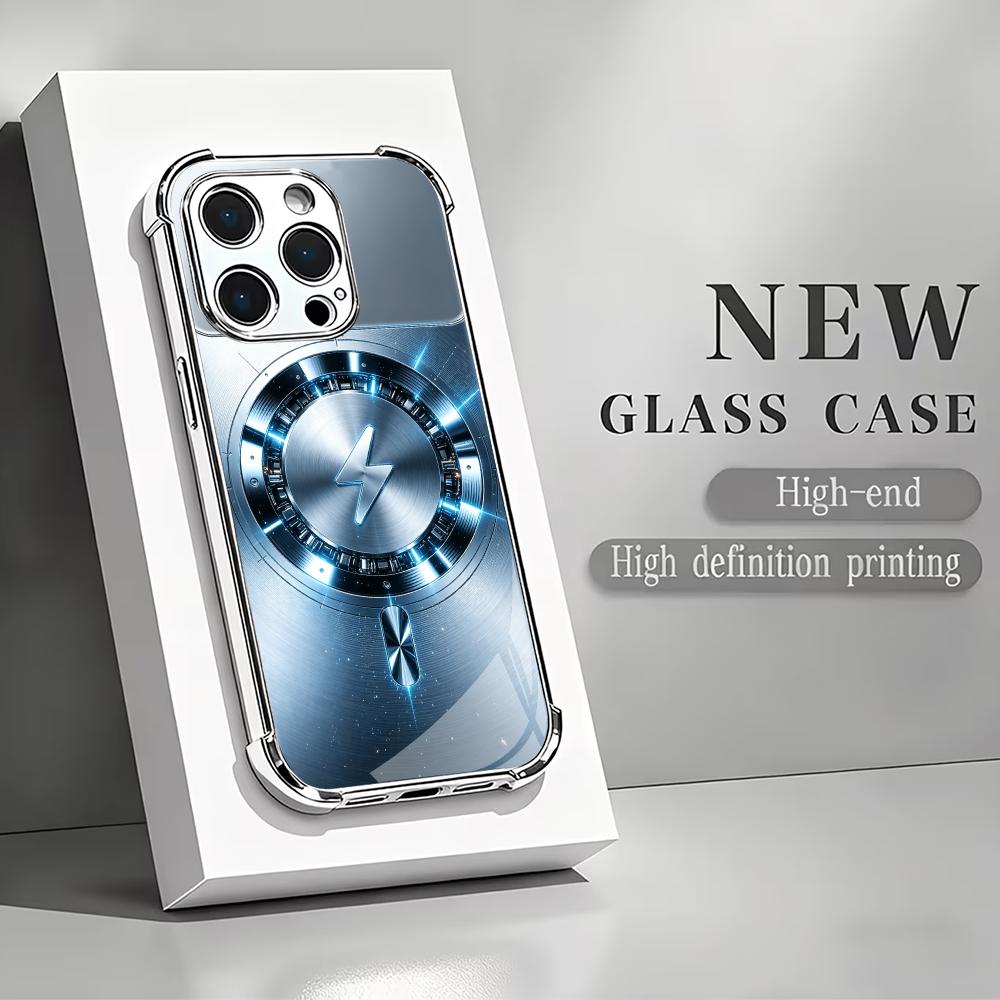 Pc Case Tempered Glass - シルバー充電グローリング付き強化HDガラス製ファッショナブルなiPhoneケース（iPhone 17/16/15/14/13/12/11 Promax Pro Plus対応、耐衝撃性あり）