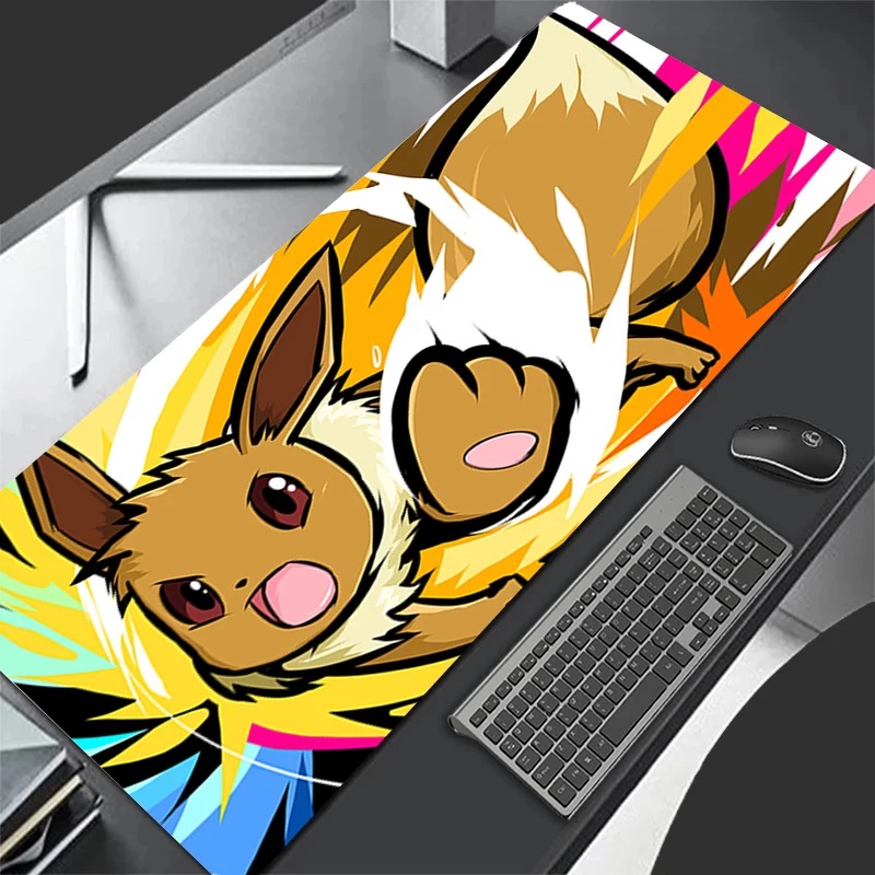 Pc Gaming Anime - P-ポケモン イーブイ アニメ ゲーミングマウスパッド、拡張ノンスリップデスクマットキーボードパッド PC ラップトップ