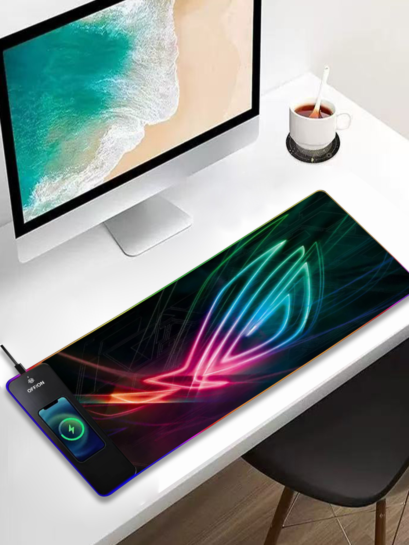 Rgb Mousepad - RGB照明付き多機能15Wワイヤレス充電マウスパッド、サイズは80×30×0.39cm、仕事やゲームに適しています。
