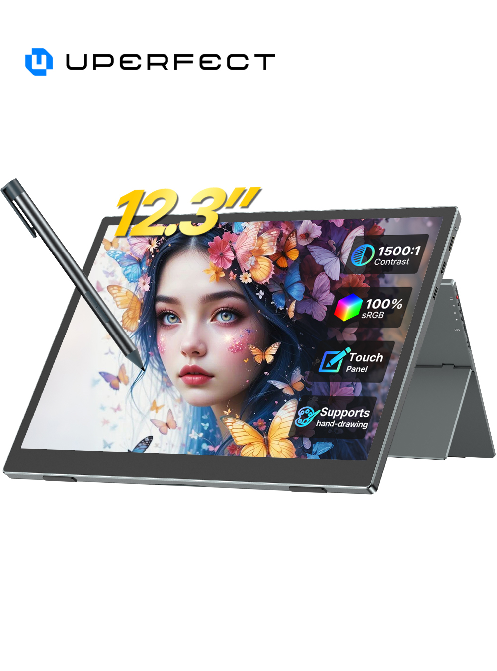 Pc Gaming Y Monitor - UPERFECT タッチポータブルモニター 12.3 インチ外部ディスプレイ スタイラス付き オフィス学習旅行用