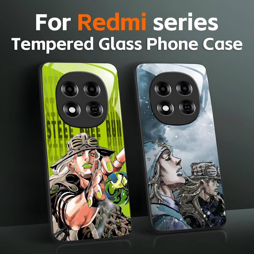 Pc Case Tempered Glass - アニメ「ジョジョの奇妙な冒険 スティール・ボール・ラン」クールなスマホケース、強化ガラスケース、Redmi Note11、12、13、14Pro Plus S、5G、14C、A3対応