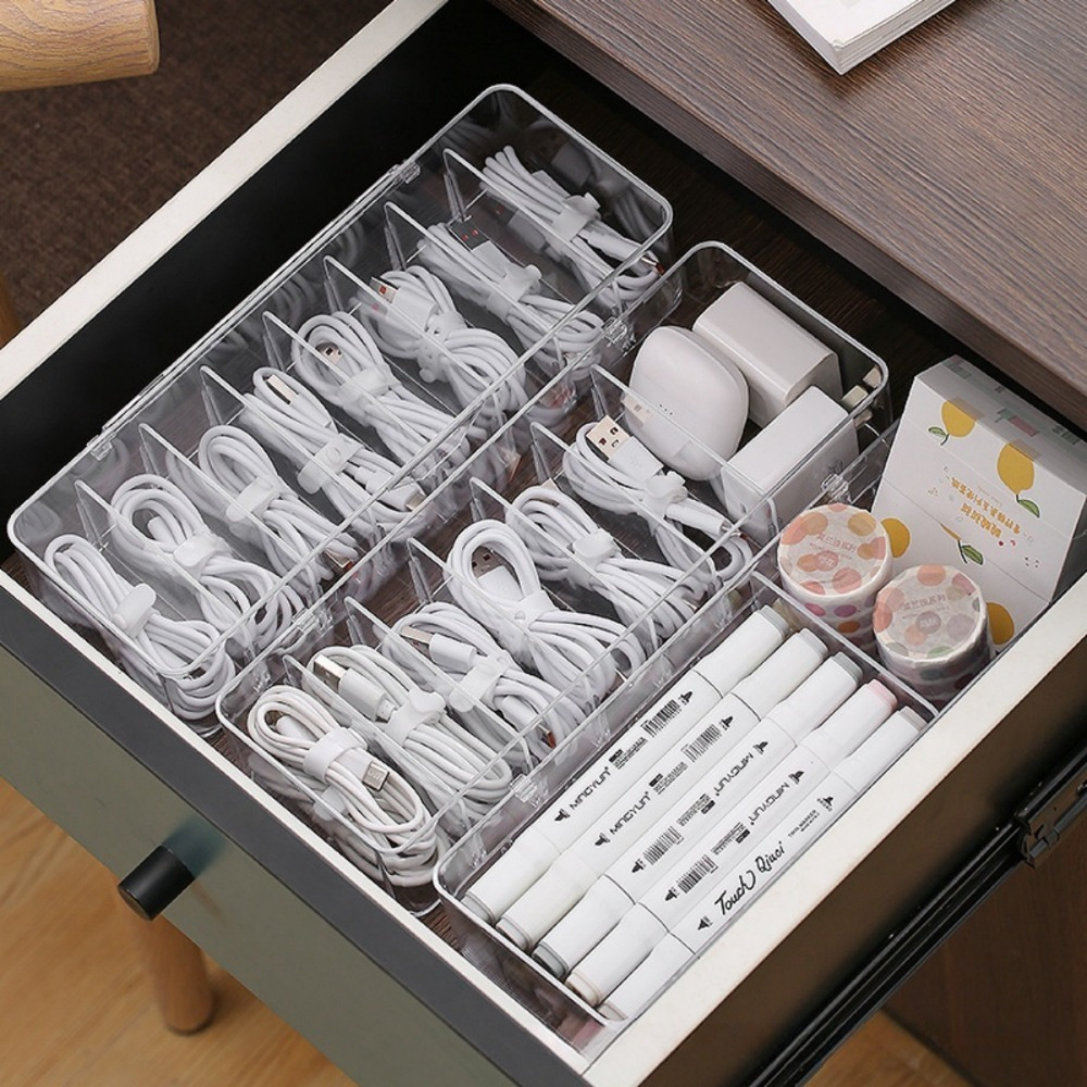 多機能ケーブルオーガナイザー、充電器やイヤホン用のタイ付き透 - Desk Cable Organizer のレビューと価格