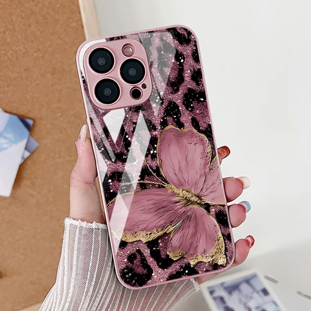 蝶と豹柄のスマホケース iPhone 17 16 14 13 - Pc Case Tempered Glass のレビューと価格