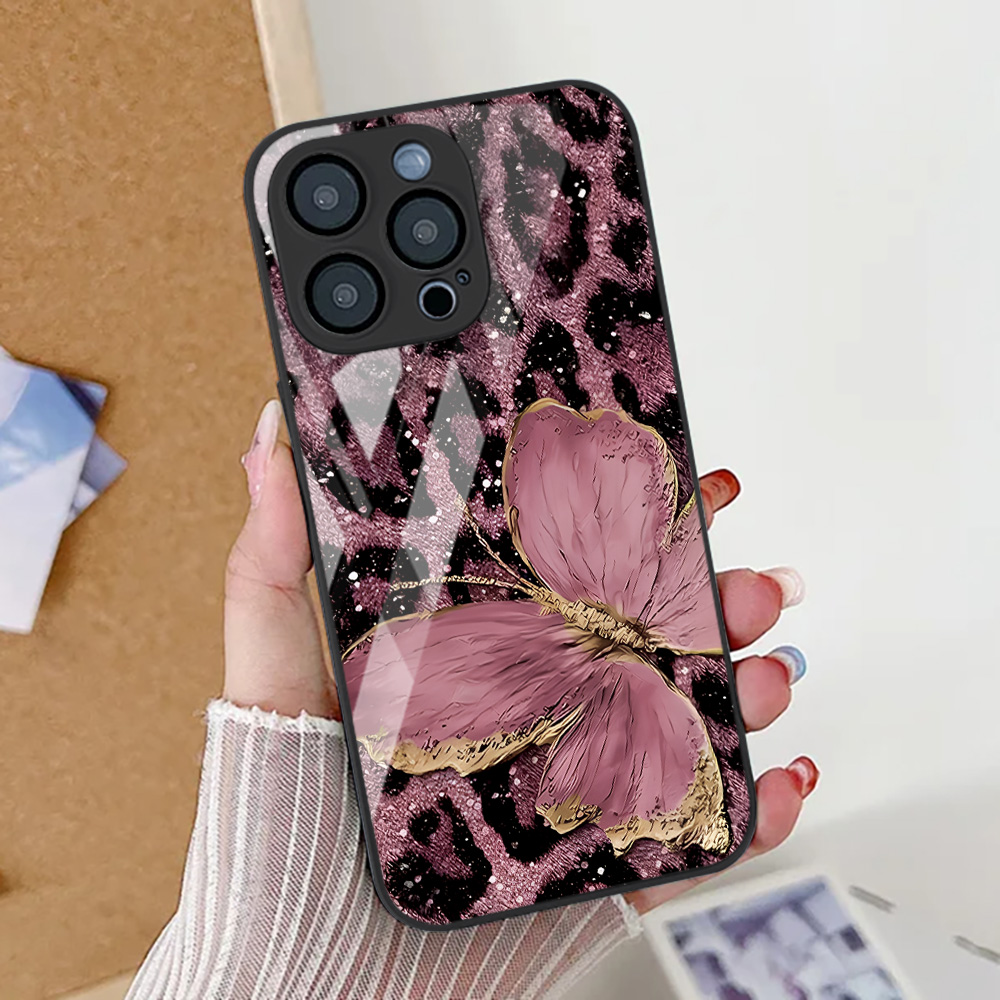 蝶と豹柄のスマホケース iPhone 17 16 14 13 - Pc Case Tempered Glass のレビューと価格