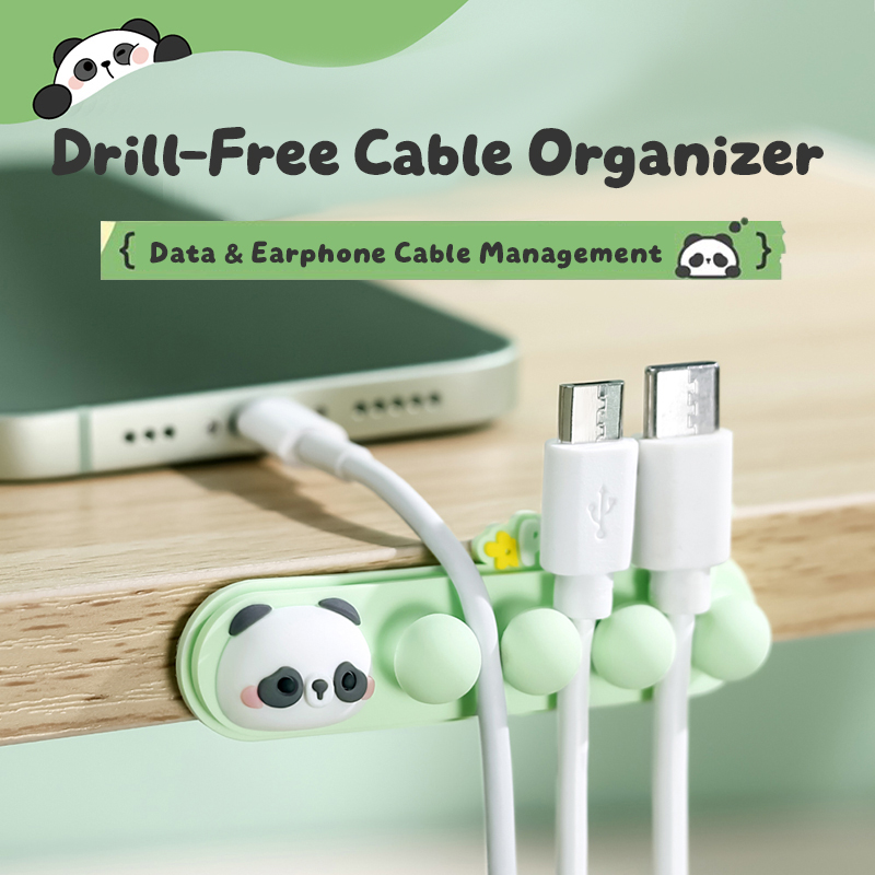 漫画パンダケーブルホルダー：電話充電コード用の粘着式デスクワ - Desk Cable Organizer のレビューと価格