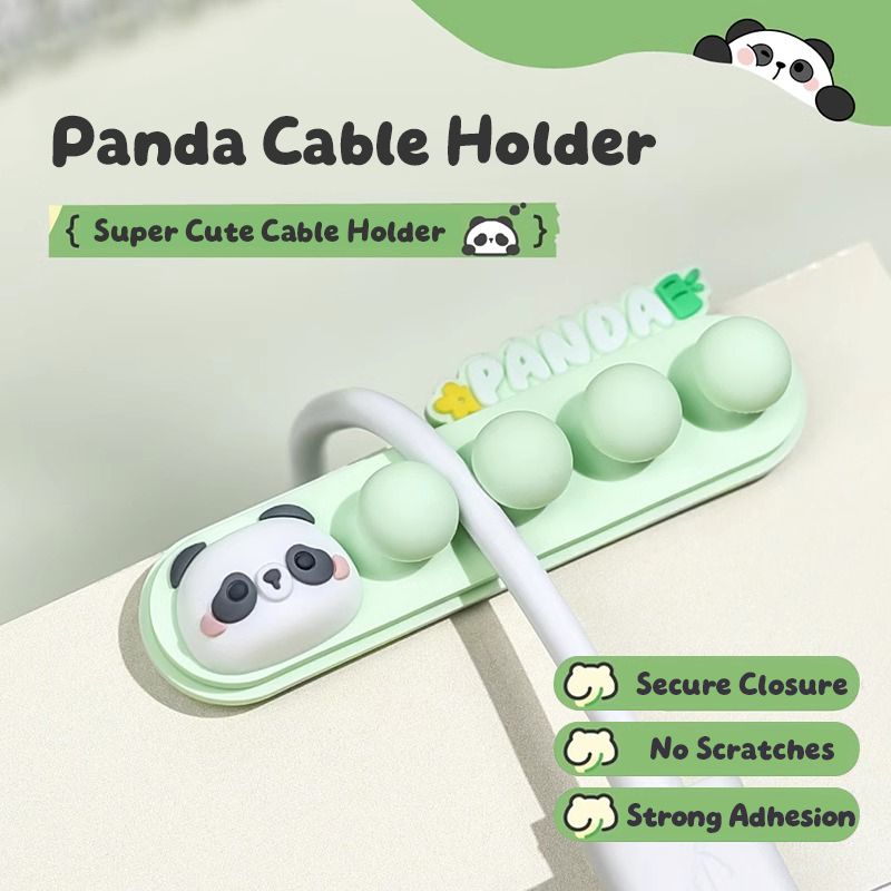 漫画パンダケーブルホルダー：電話充電コード用の粘着式デスクワ - Desk Cable Organizer のレビューと価格