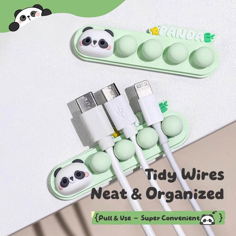 漫画パンダケーブルホルダー：電話充電コード用の粘着式デスクワ - Desk Cable Organizer のレビューと価格