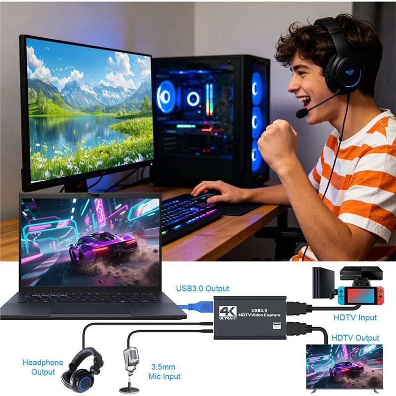 AT82-PC用ゲーム録画4K USB 3.0ビデオキャプチ - Capture Card Hdmi のレビューと価格