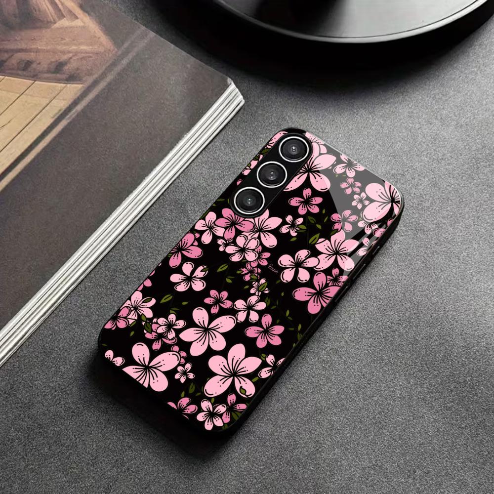 おしゃれな女性向けサクラ強化ガラス製ファッション携帯ケース、 - Pc Case Tempered Glass のレビューと価格