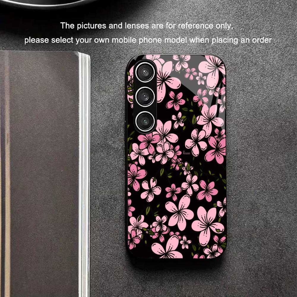 おしゃれな女性向けサクラ強化ガラス製ファッション携帯ケース、 - Pc Case Tempered Glass のレビューと価格