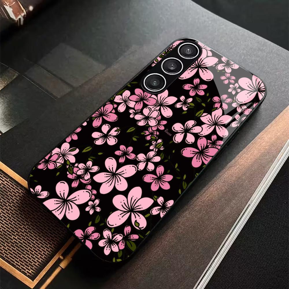 おしゃれな女性向けサクラ強化ガラス製ファッション携帯ケース、 - Pc Case Tempered Glass のレビューと価格